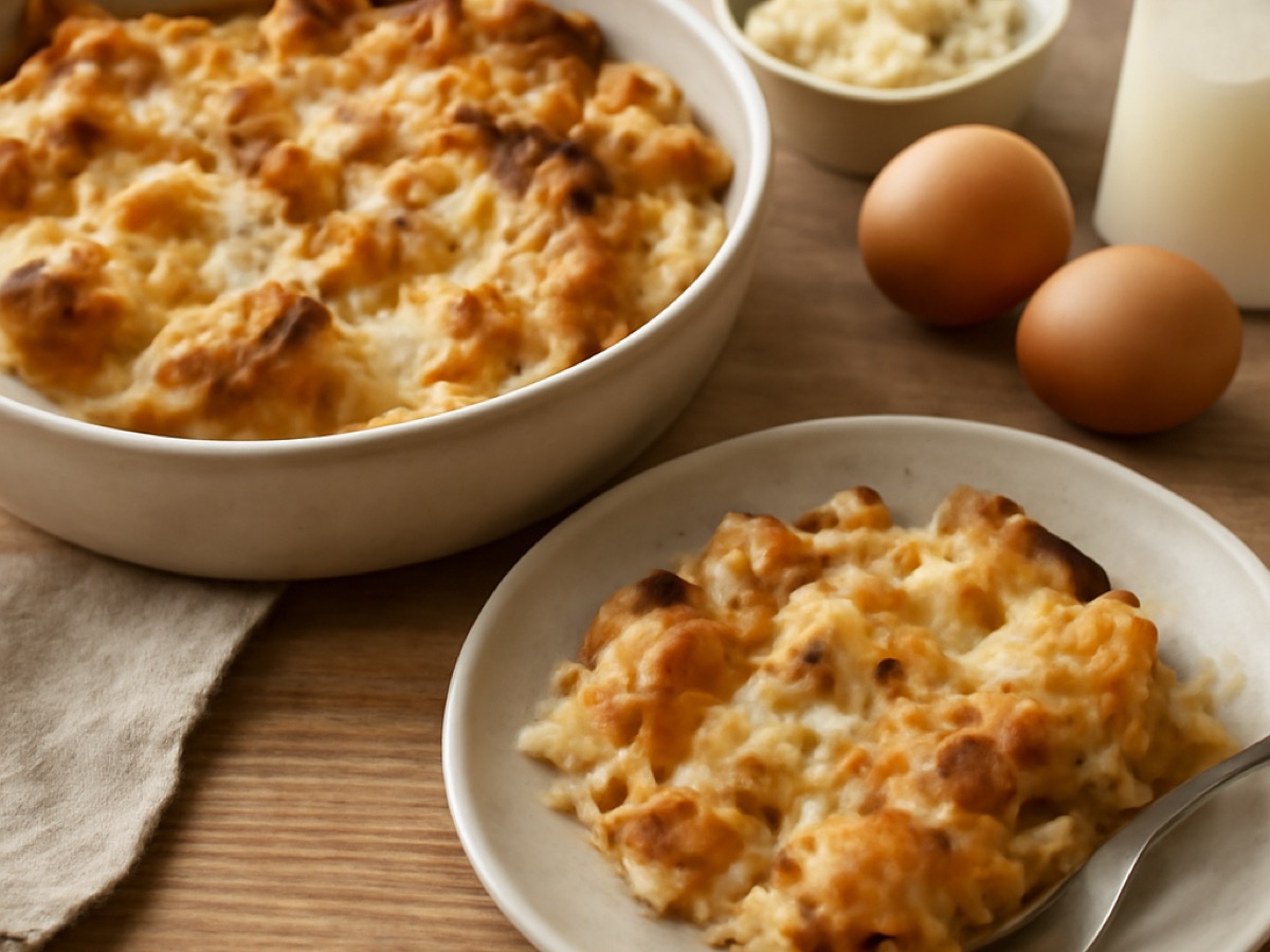 Herzhafter Brotauflauf mit Käse