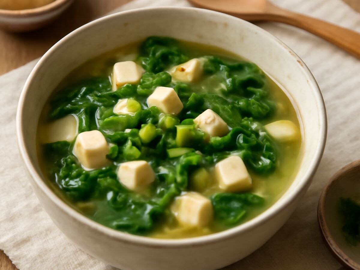 Japanische Miso-Suppe mit Spinat und Frühlingszwiebeln