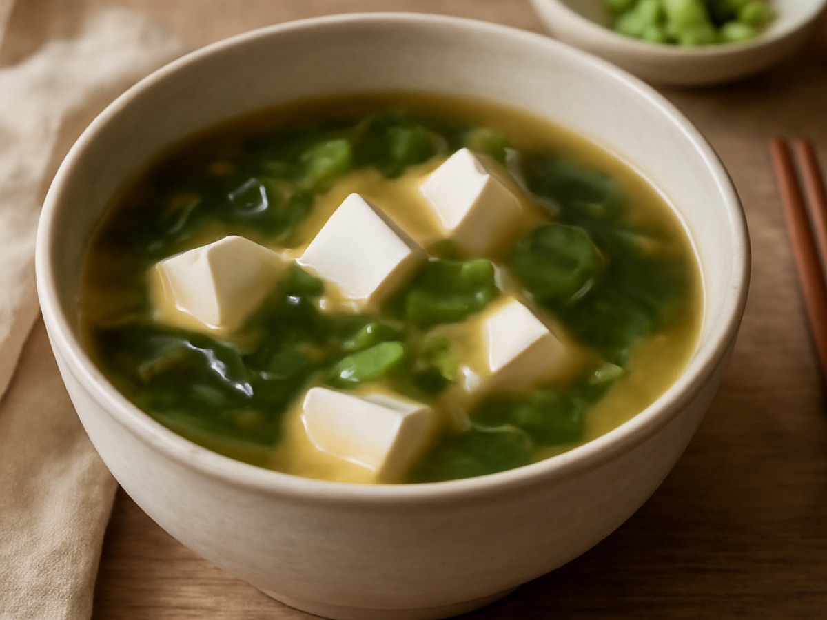Japanische Miso-Suppe mit Wakame und Tofu