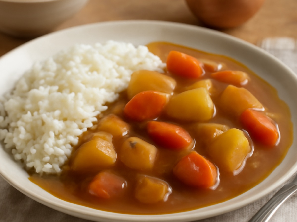Japanischer Curryreis mit Kartoffeln und Karotten