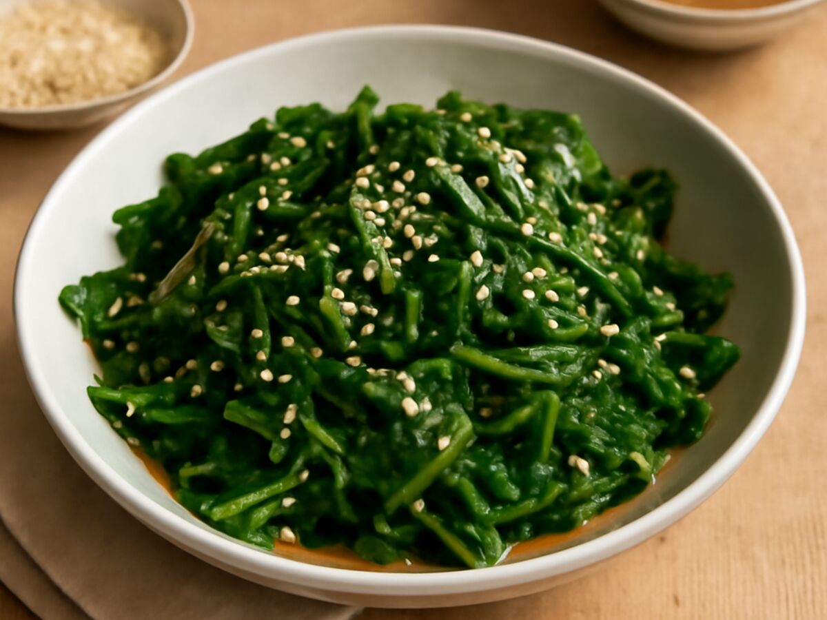Japanischer Sesam-Spinat-Salat mit Miso-Dressing