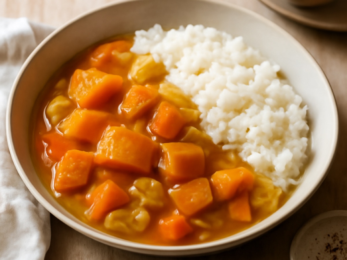 Kabocha-Kürbis-Curry mit Reis