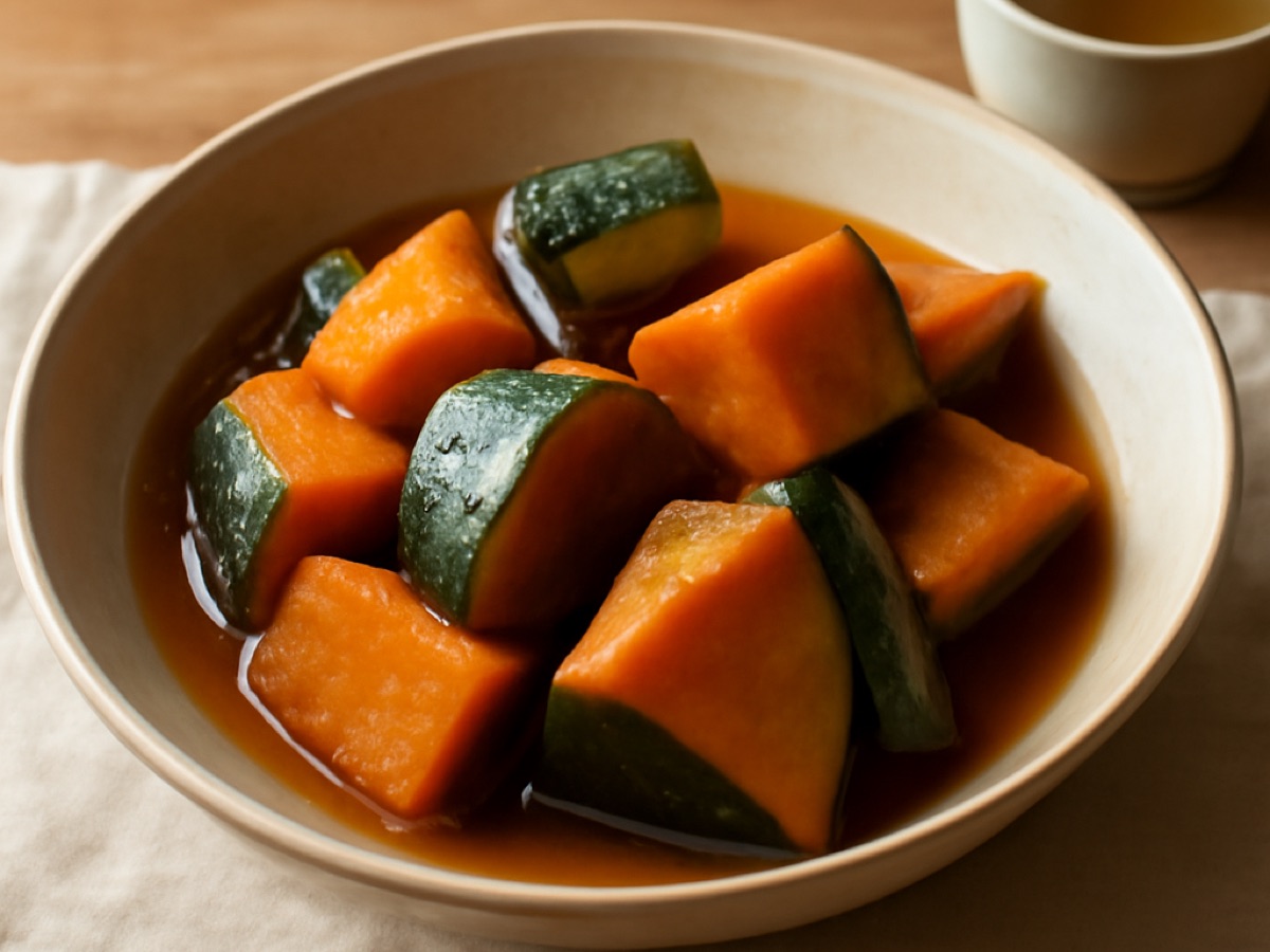 Kabocha Nimono – Geschmortes Kürbisgemüse mit Dashi und Sojasauce
