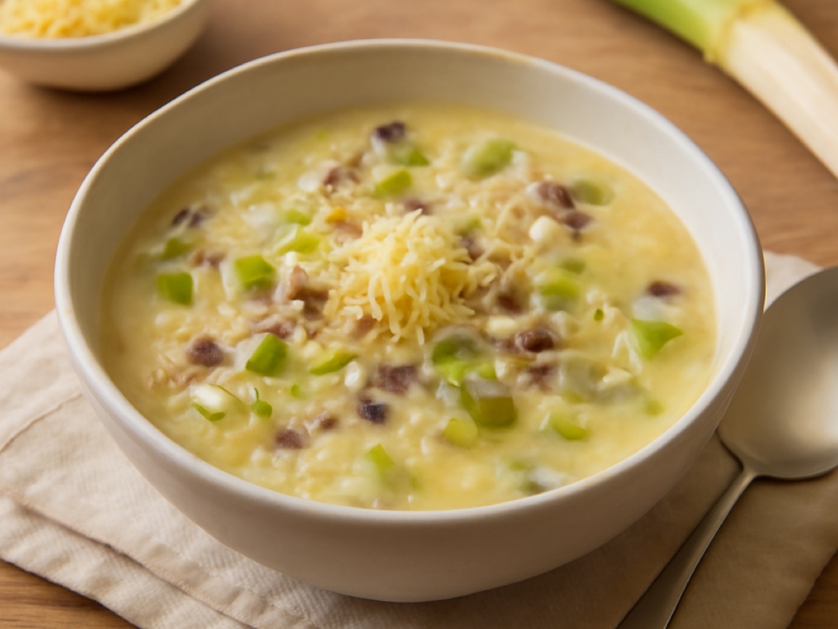Käse-Lauch-Suppe mit Hackfleisch