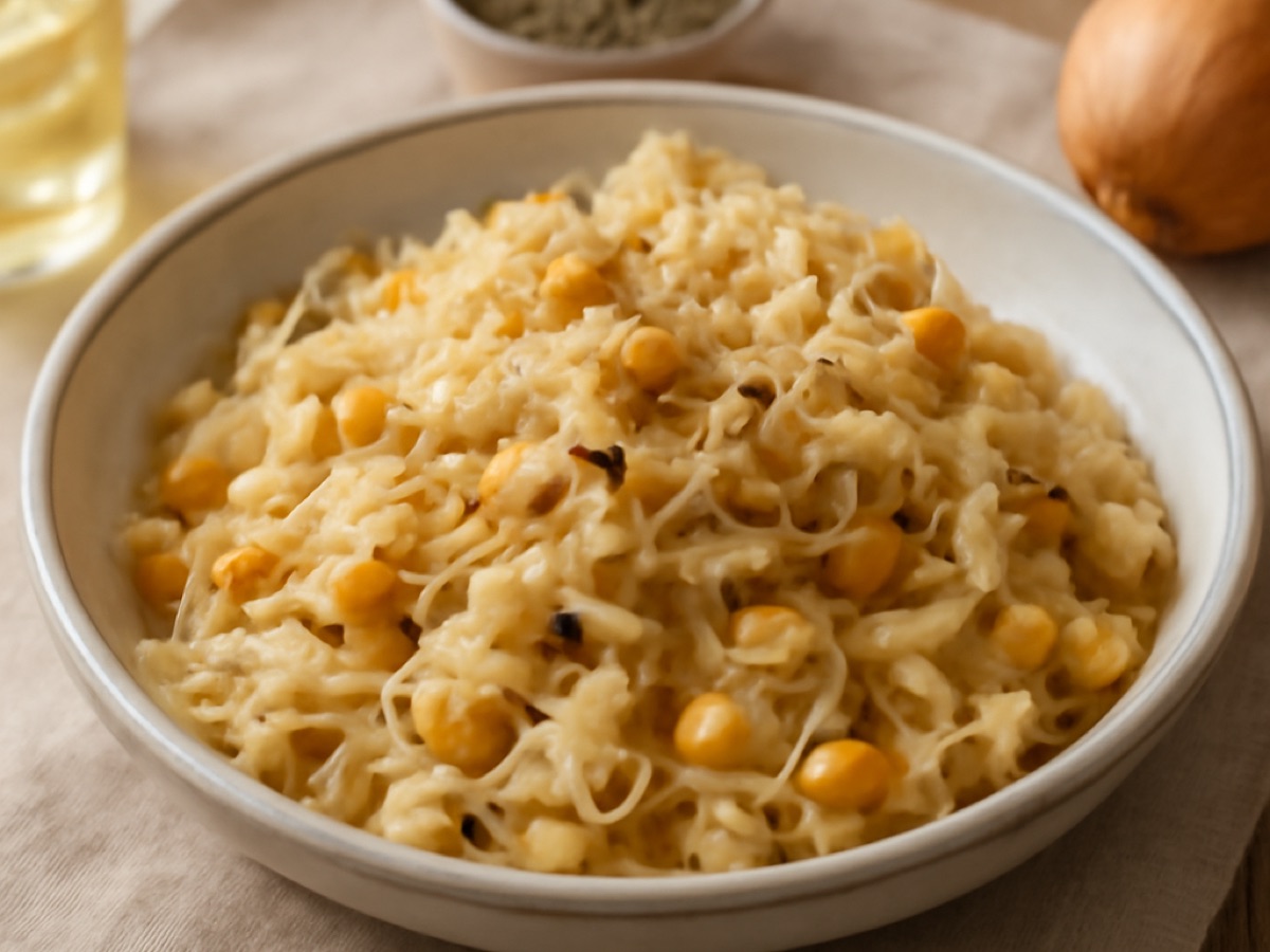 Kapusta z grochem – Sauerkraut mit gelben Erbsen