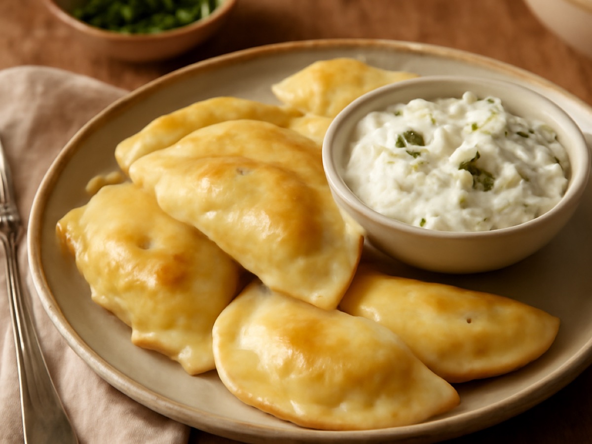 Kartoffel-Käse-Piroggen mit Kräuterquark