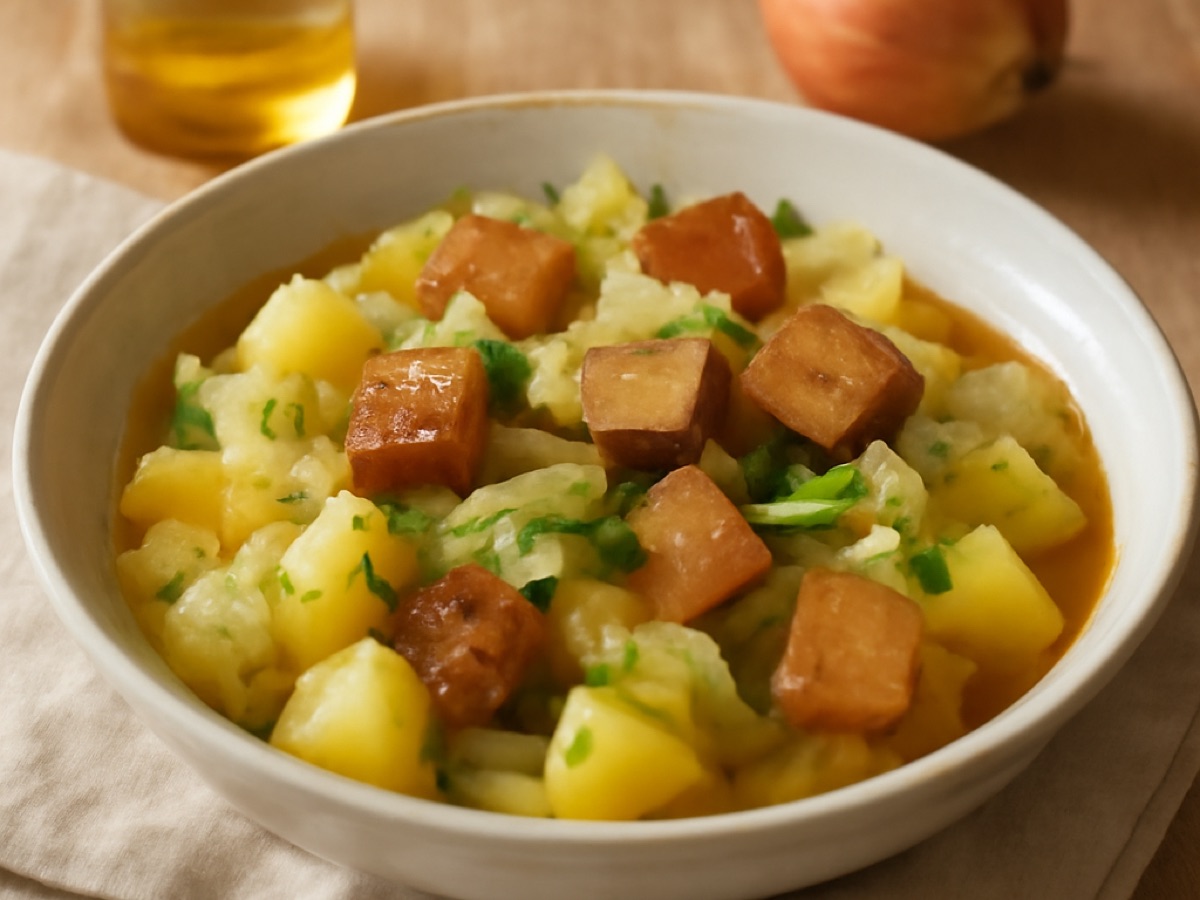Kartoffel-Kohl-Eintopf mit geräuchertem Tofu
