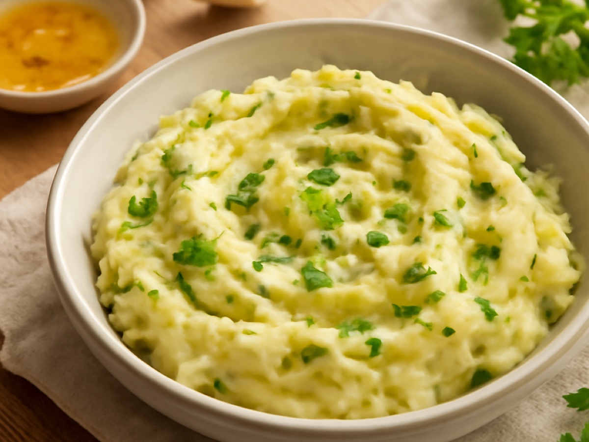 Kartoffel-Kräuter-Püree mit Knoblauchöl