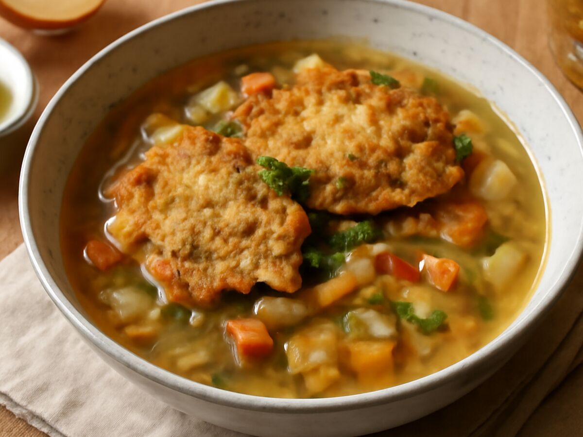 Kartoffelpuffer-Suppe mit Gemüseresten