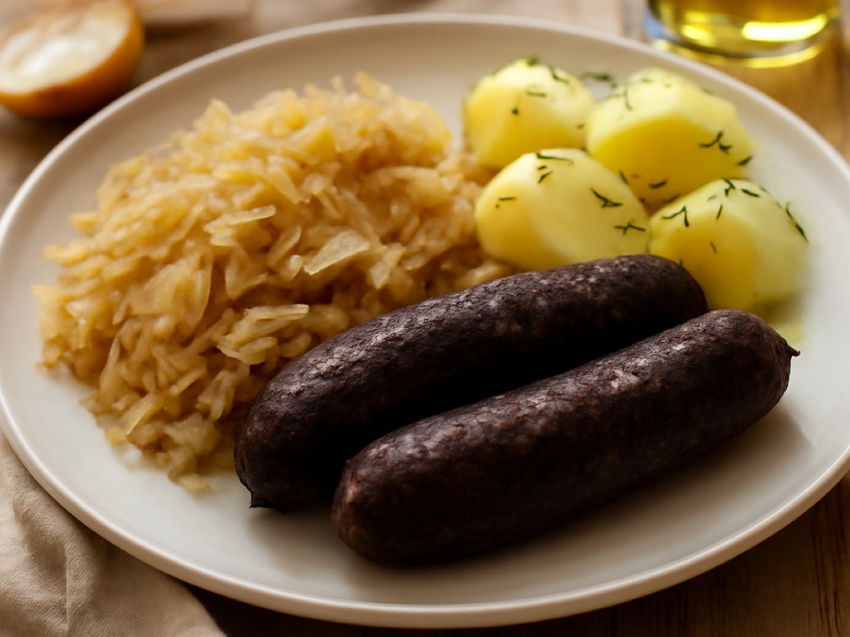 Kaszanka mit Sauerkraut und Kartoffeln