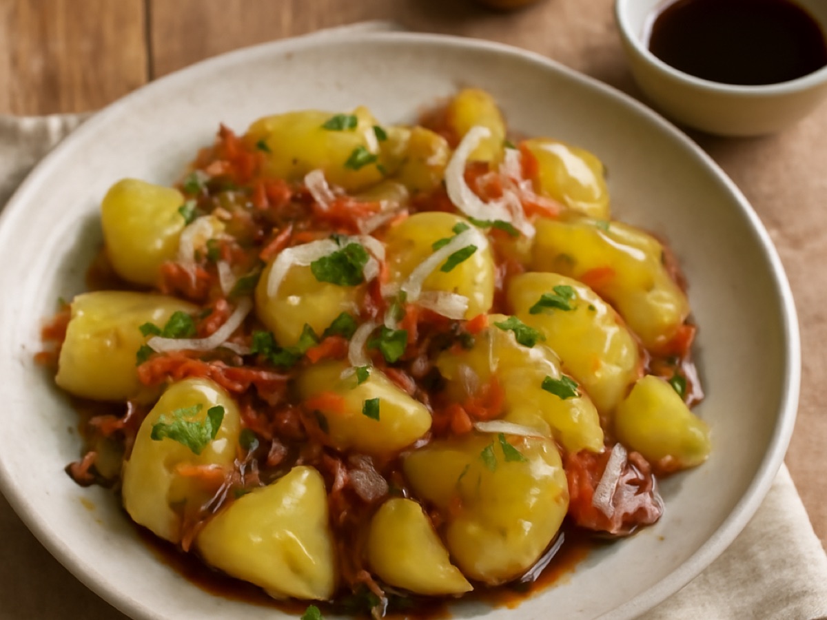 Kernöl-Erdäpfelsalat mit Speck und Schnittlauch