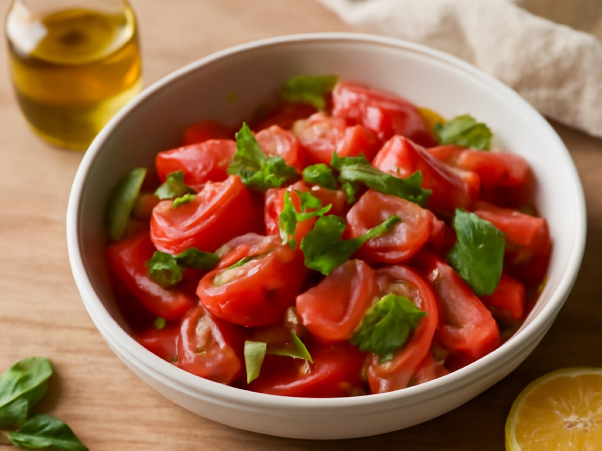 Klassischer marokkanischer Tomatensalat mit Scharlotte und Minze