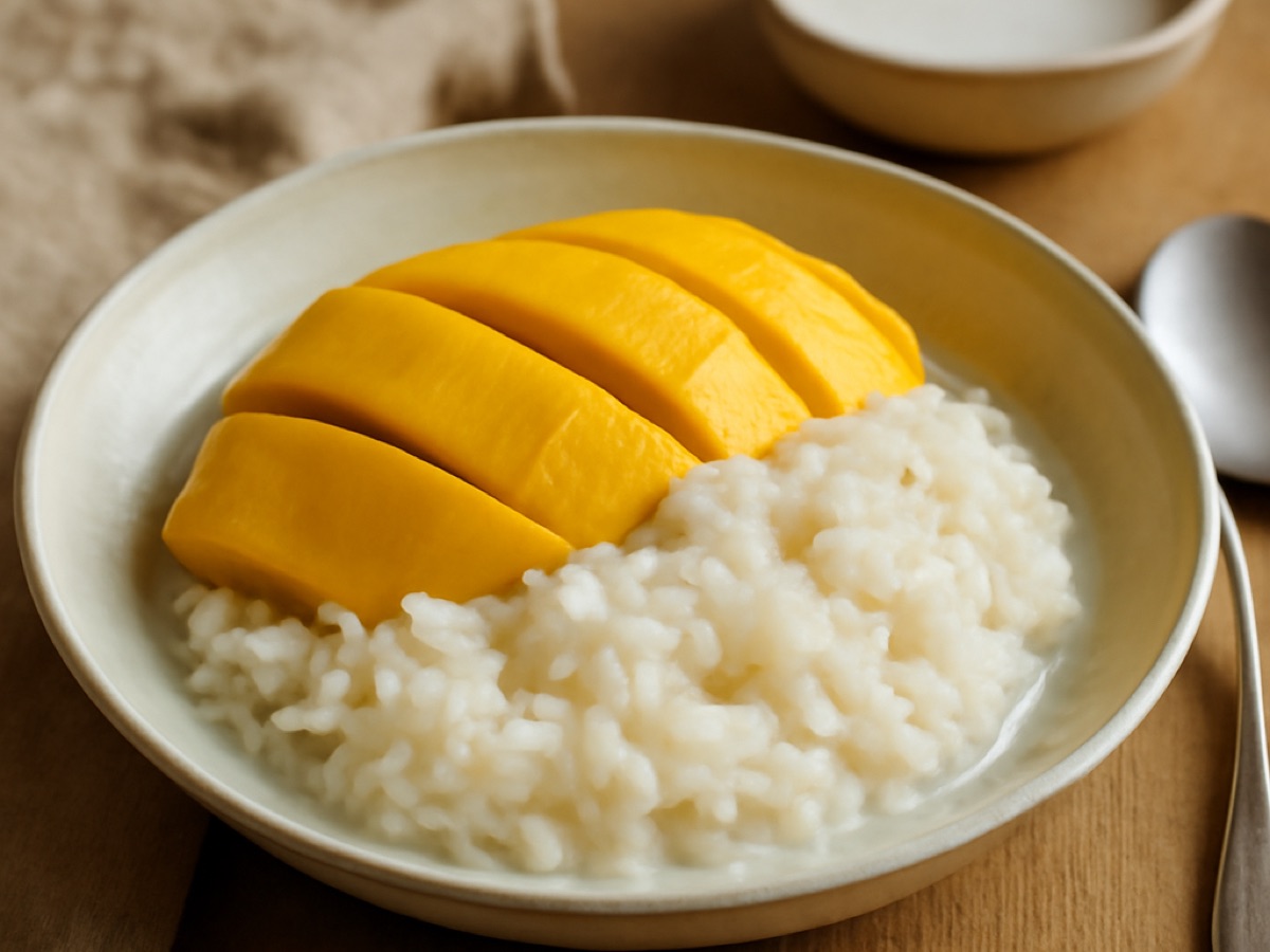 Klebreis mit Mango und Kokosmilch (Khao Niao Mamuang)