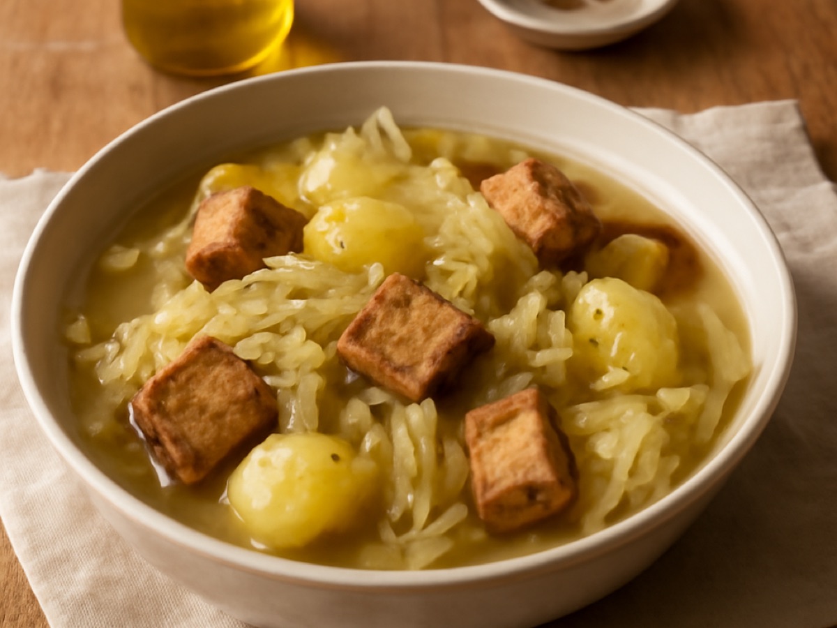 Kohl-Eintopf mit geräuchertem Tofu und Kartoffeln