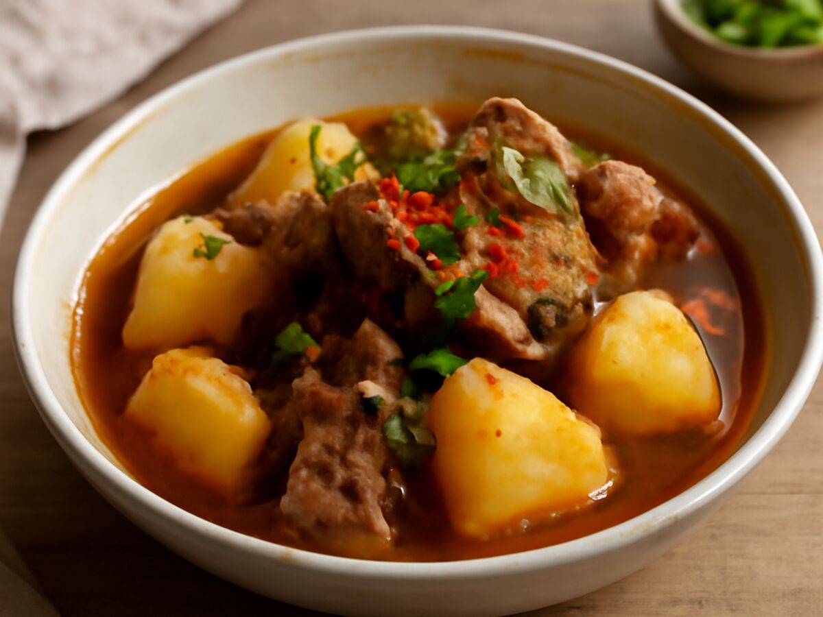 Koreanischer Kartoffel-Eintopf mit Rindfleisch (Gamjatang) im Mixtopf