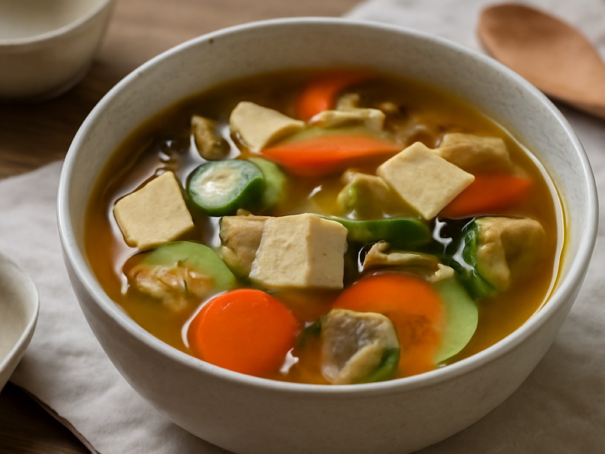 Koreanischer Miso-Eintopf mit Tofu und Gemüse