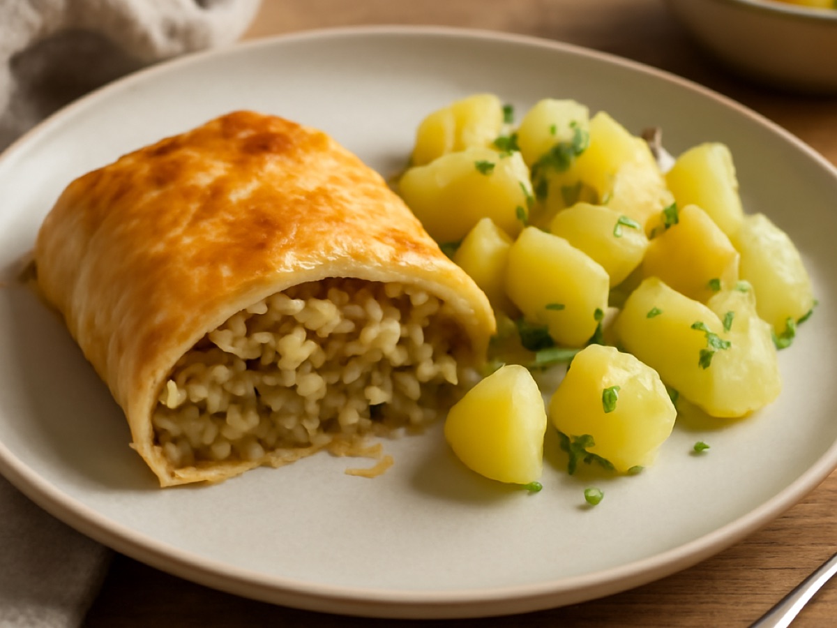 Krautstrudel mit Erdäpfel-Salat