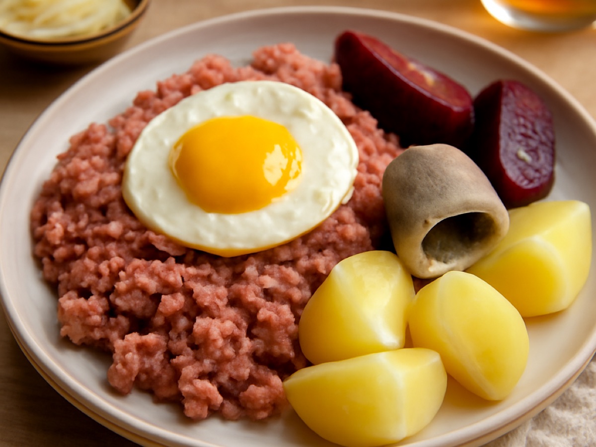 Labskaus mit Spiegelei und Rollmops