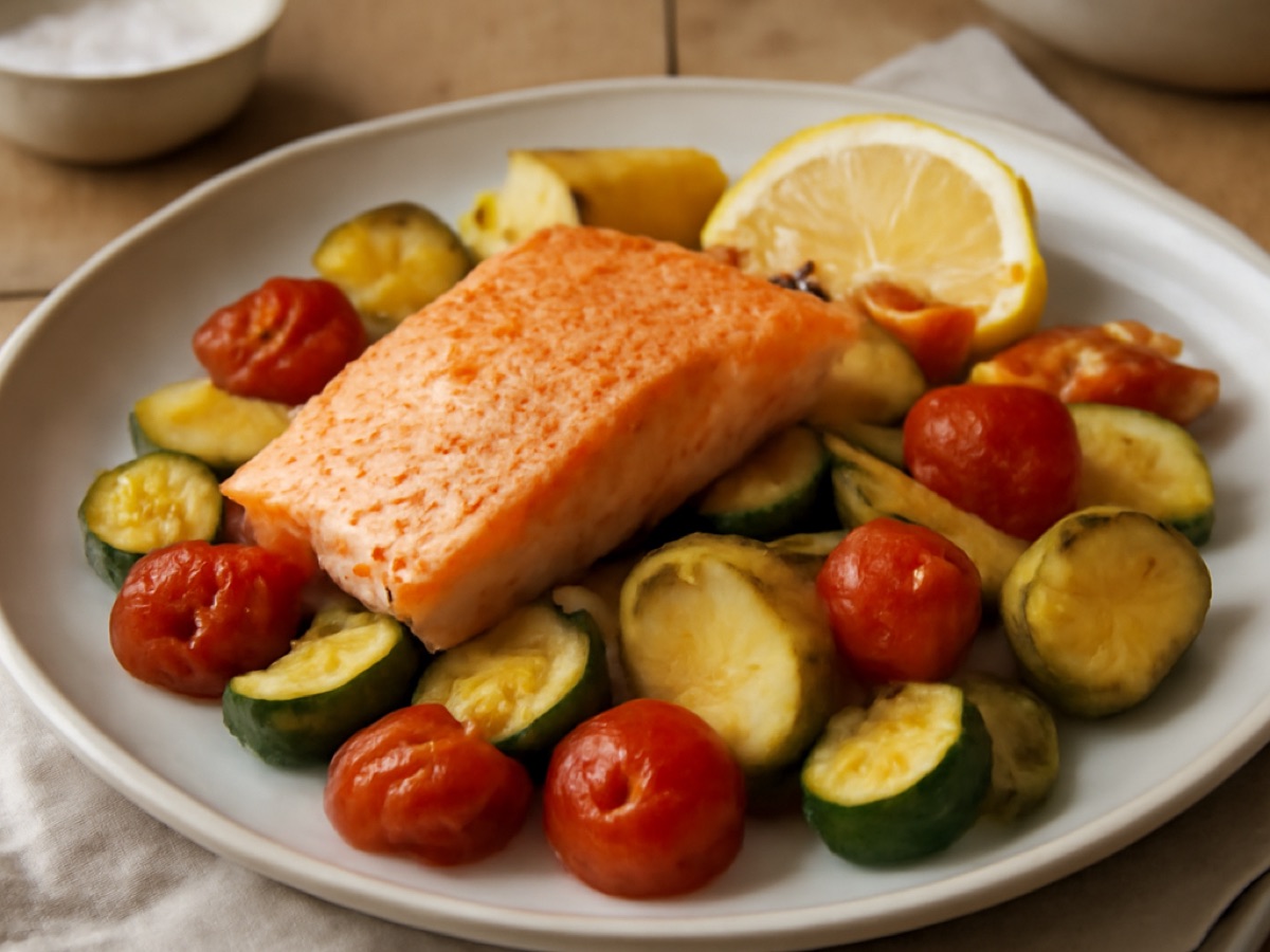 Lachsfilet mit Ofengemüse