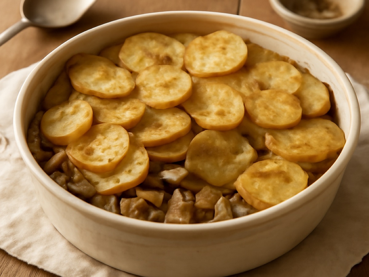 Lancashire Hotpot vegetarisch – Kartoffel- und Pilzauflauf