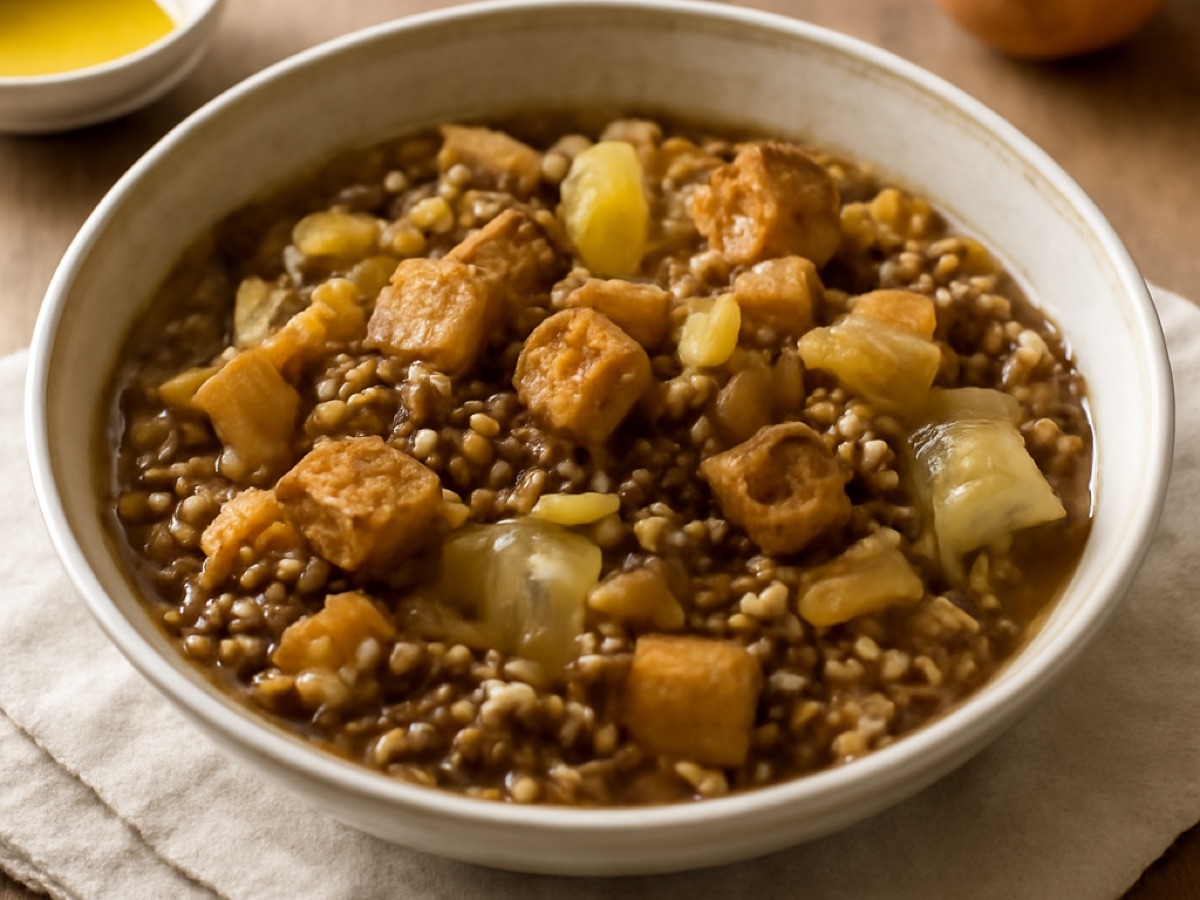 Linsen-Eintopf mit geräuchertem Tofu und Kohl