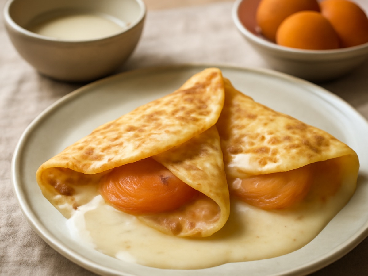 Marillenpalatschinken mit Vanillesauce
