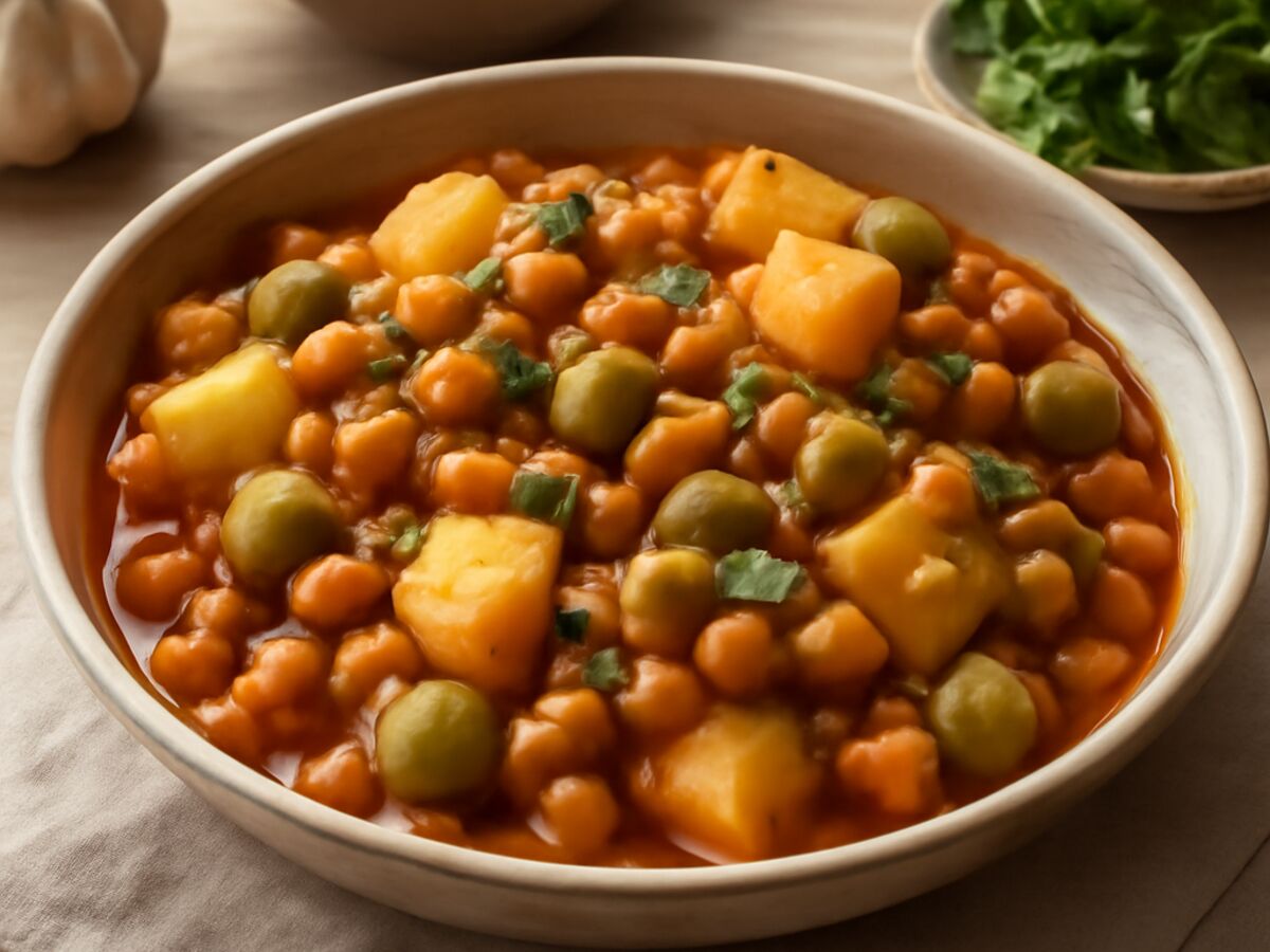 Marokkanische Kichererbsen-Tajine mit Kartoffeln und grünen Oliven