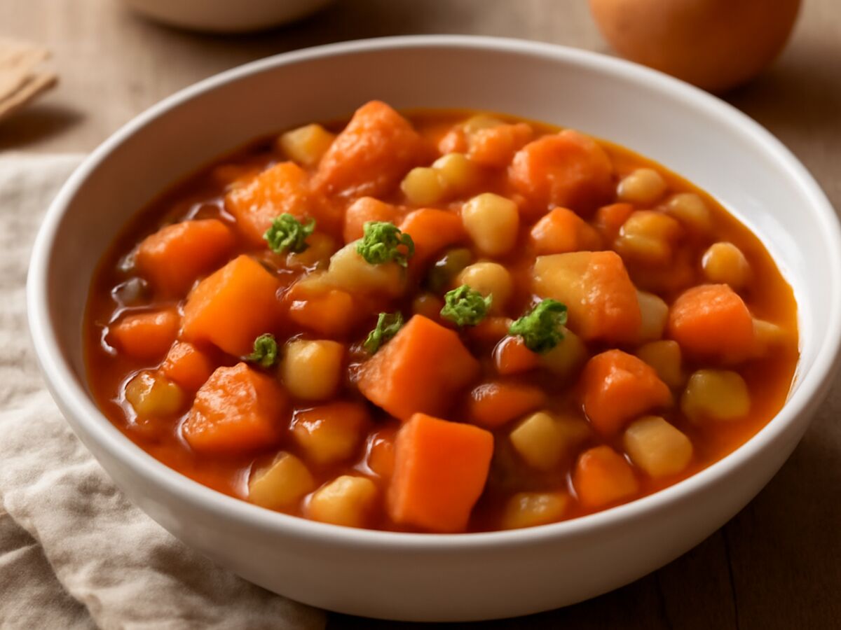 Marokkanische Kichererbsen-Tajine mit Süßkartoffeln und Karotten