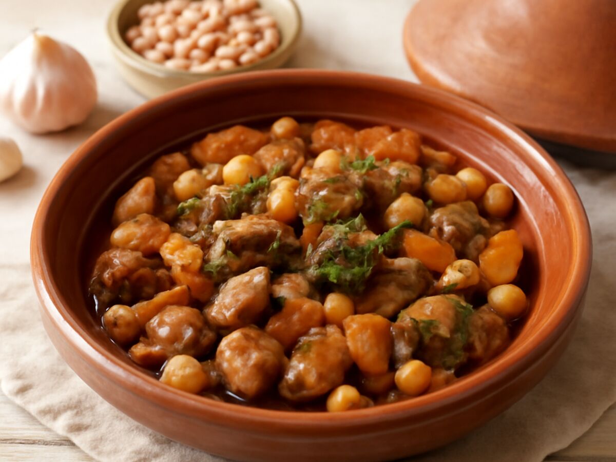 Marokkanische Tajine mit Lamm, Aprikosen und Kichererbsen