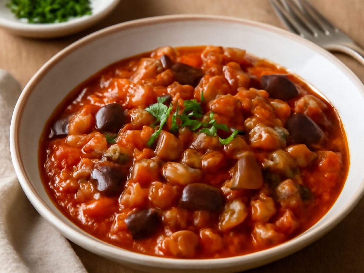 Marokkanischer Auberginen-Bohnen-Eintopf mit Tomate