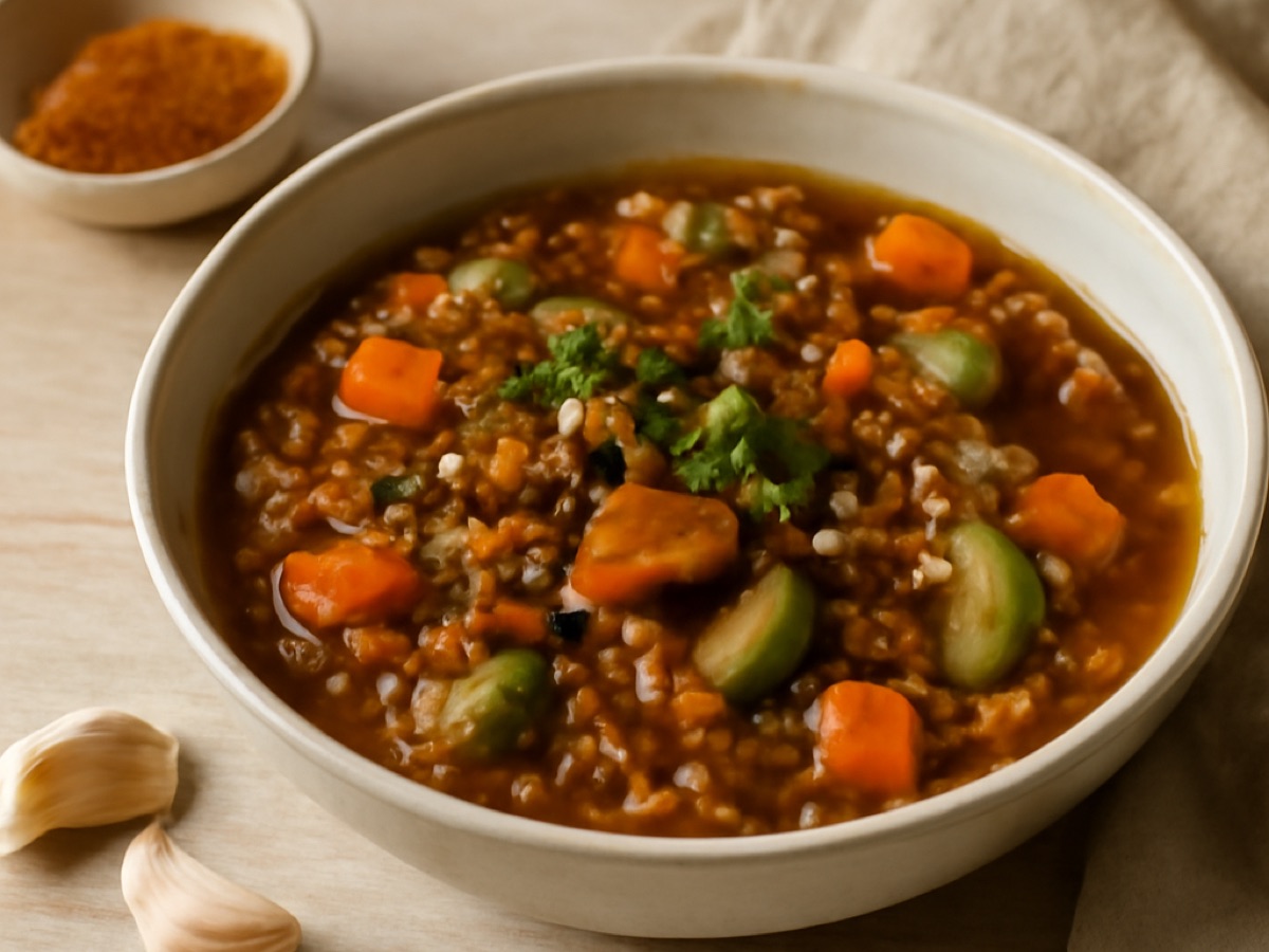 Marokkanischer Linseneintopf mit Gemüse und Ras el Hanout
