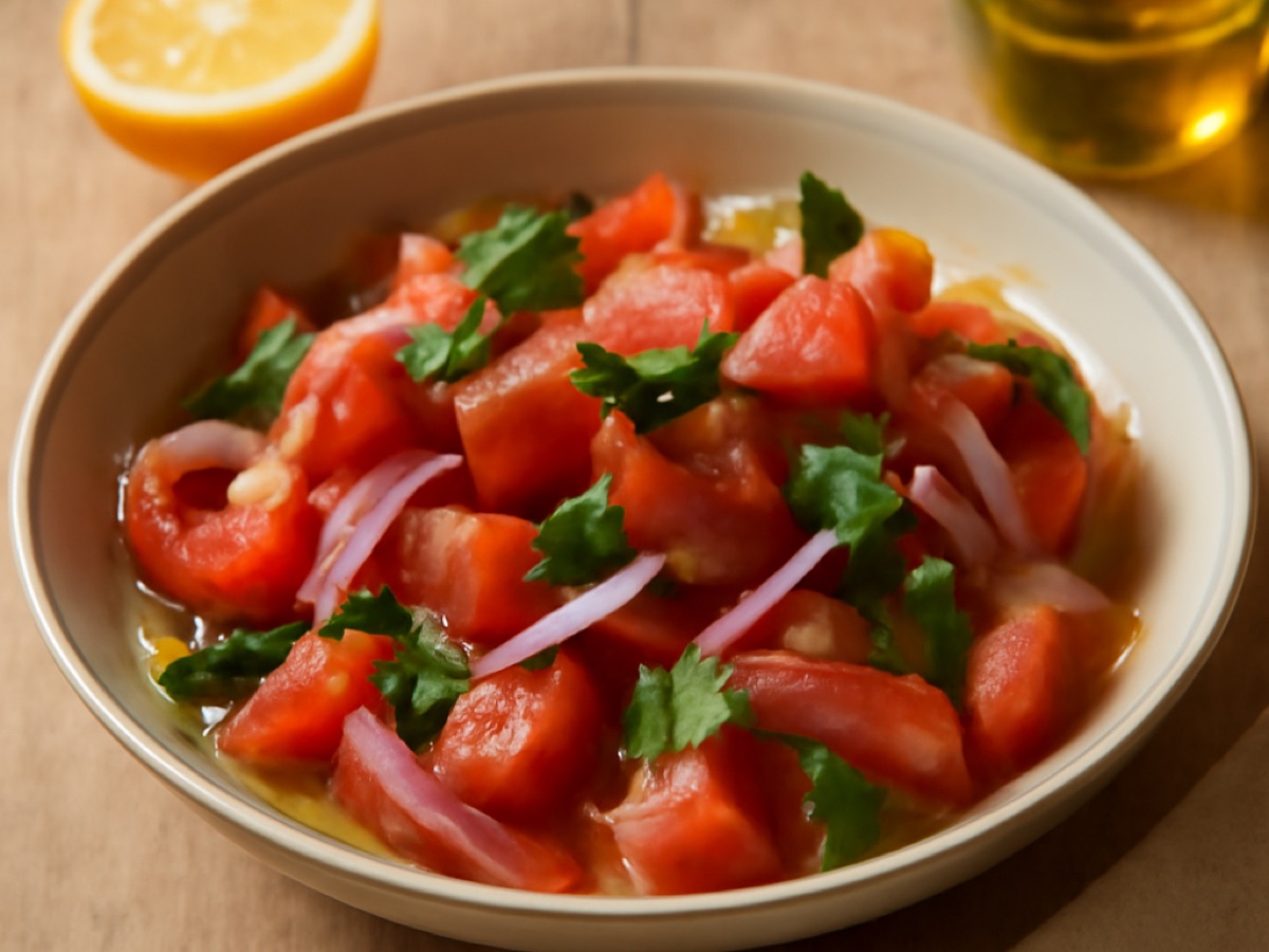 Marokkanischer Tomatensalat mit Zwiebeln und Minze