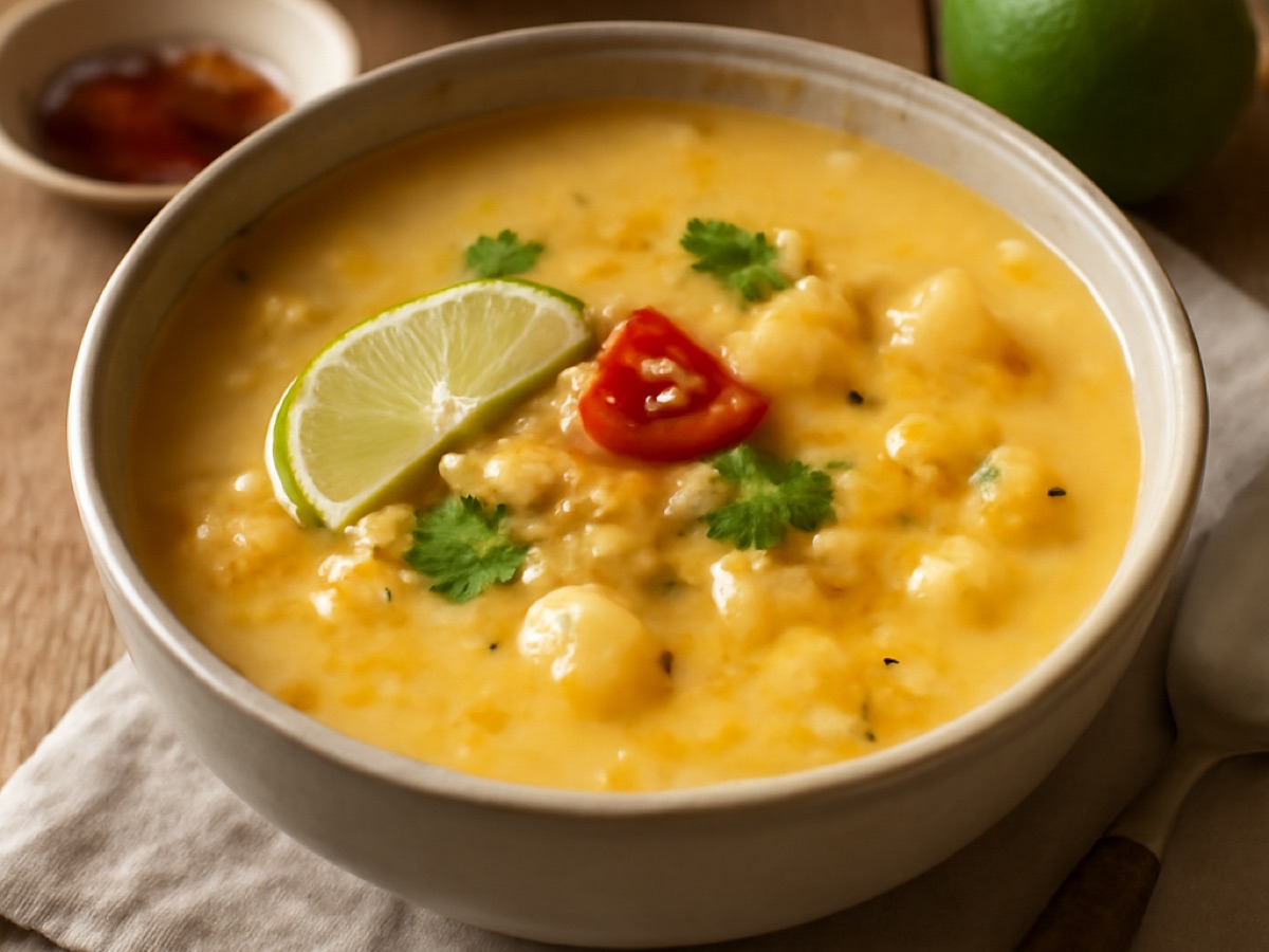 Mexikanische Maiscremesuppe mit Chili und Limette