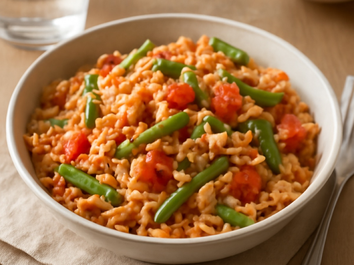 Mexikanischer Reis mit Tomaten und grünen Bohnen