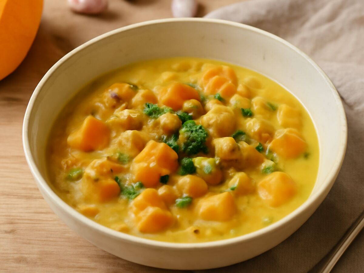 Mildes Gelbes Thai-Curry mit Kürbis und Kichererbsen