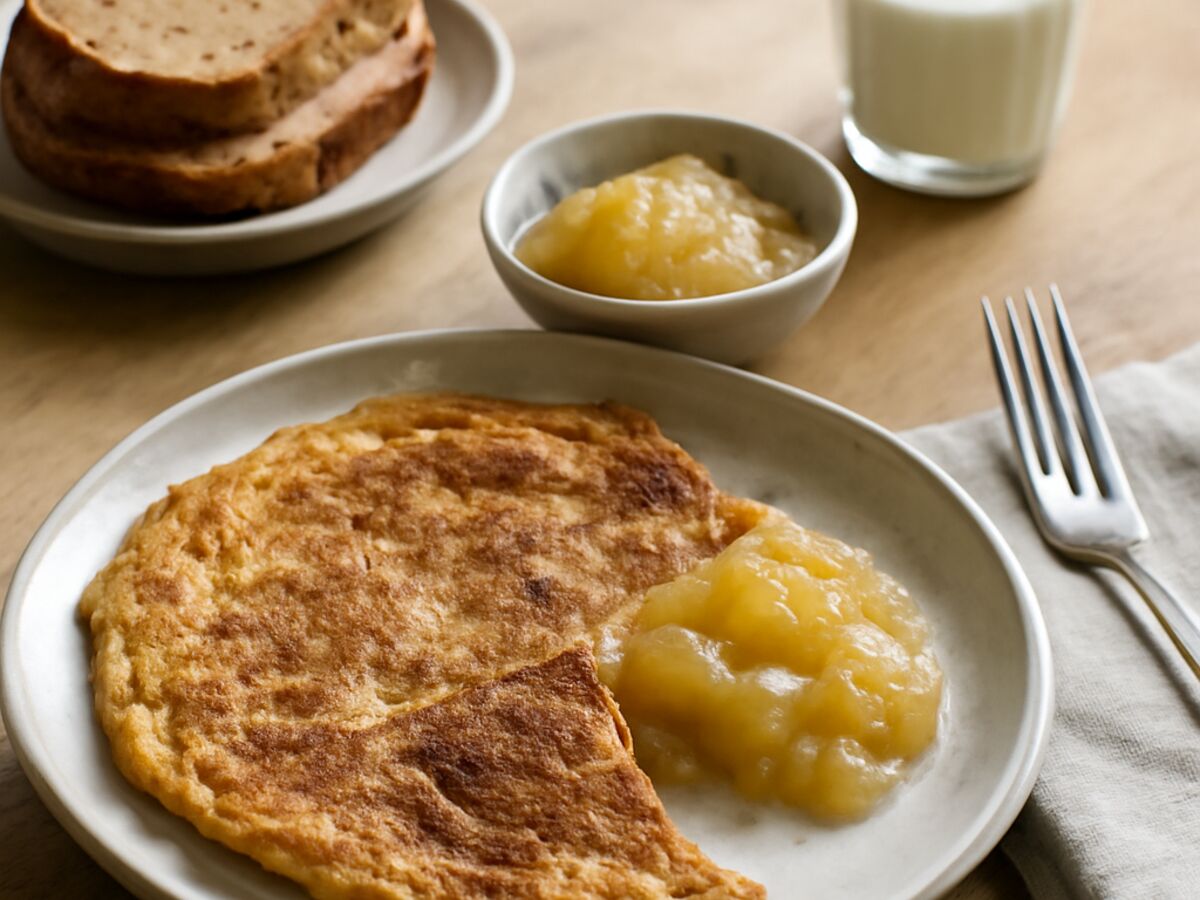 Niedersächsischer Pfannkuchen mit altbackenem Brot und Apfelmus