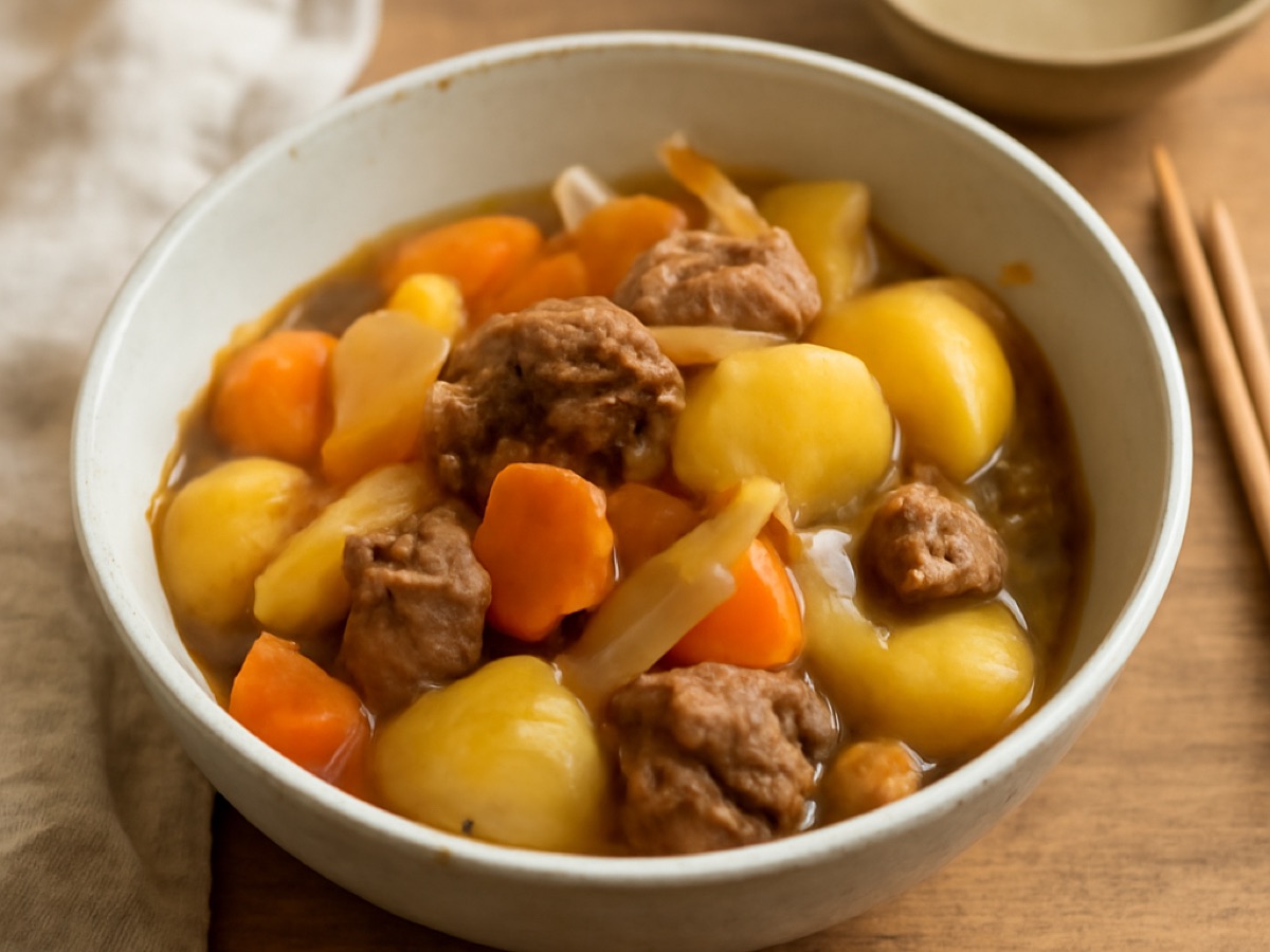 Nikujaga – Japanischer Schmor-Eintopf mit Rindfleisch und Kartoffeln