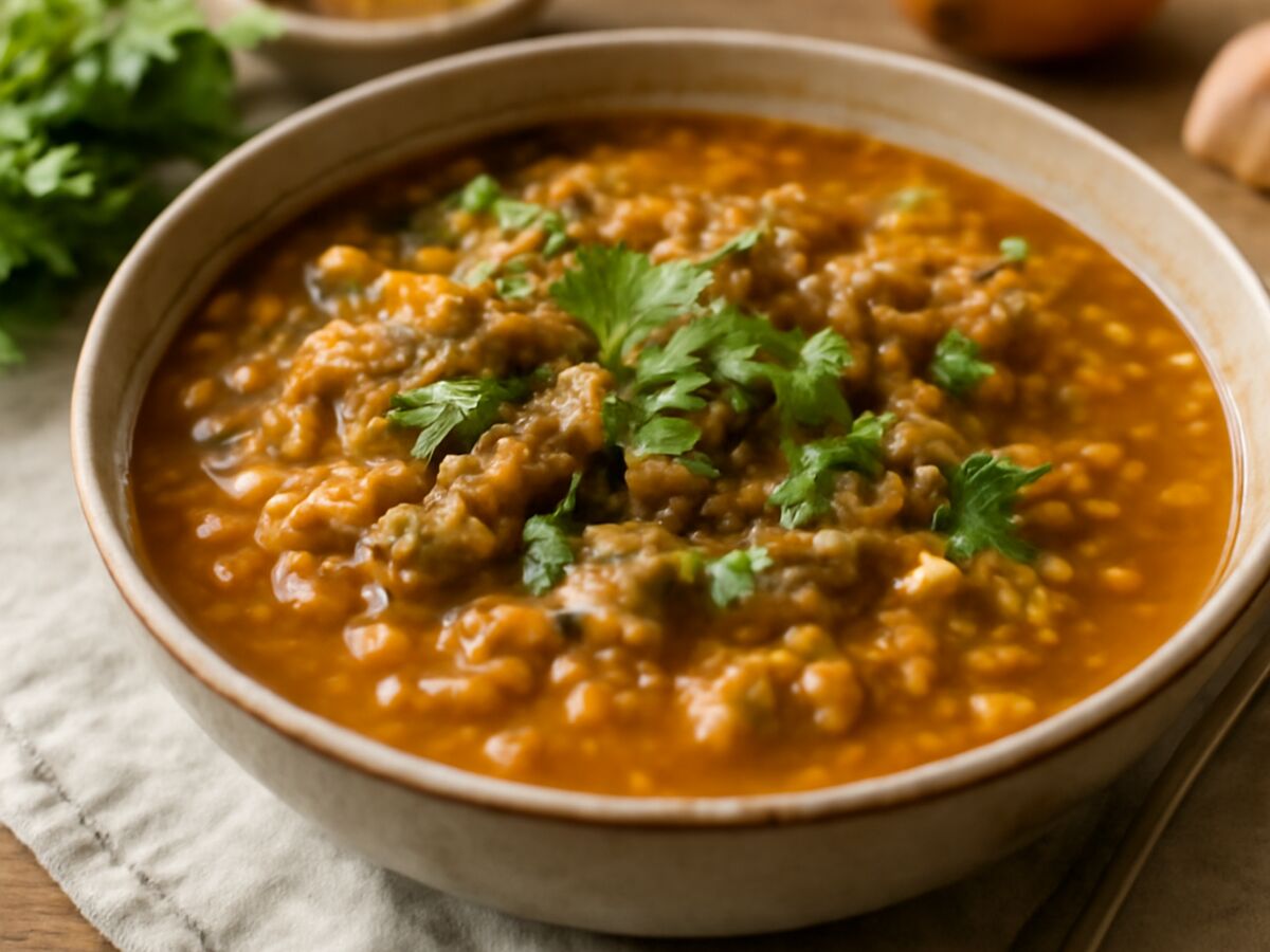 Nordafrikanische Harira mit Rindfleisch, Linsen und Koriander
