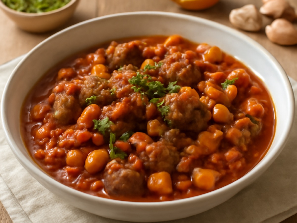 Nordafrikanisches Rindfleisch-Schmorgericht mit Kichererbsen und Tomaten