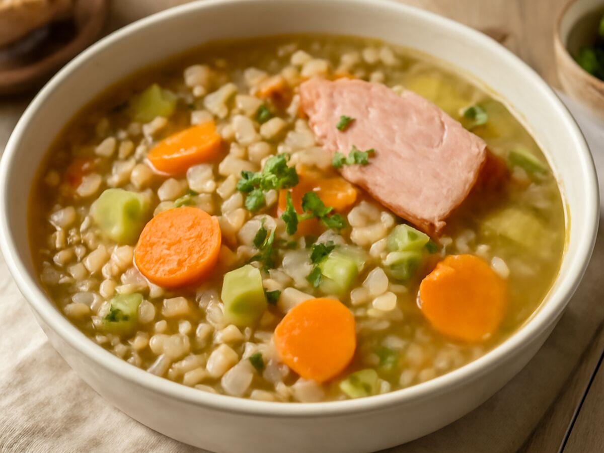 Norddeutsche Graupensuppe mit Gemüse und Kasseler