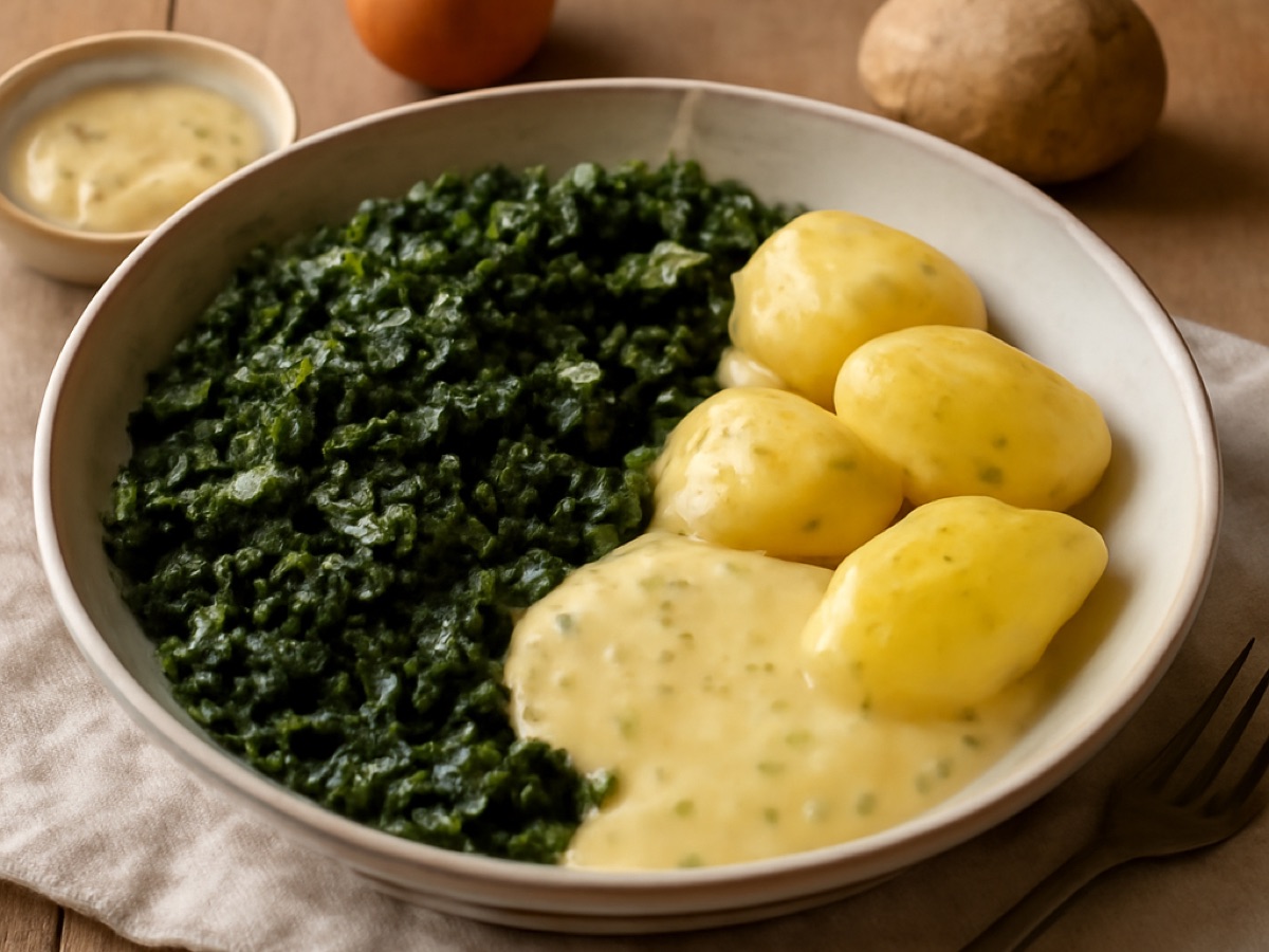 Norddeutscher Grünkohl mit Kartoffeln und Senfsoße