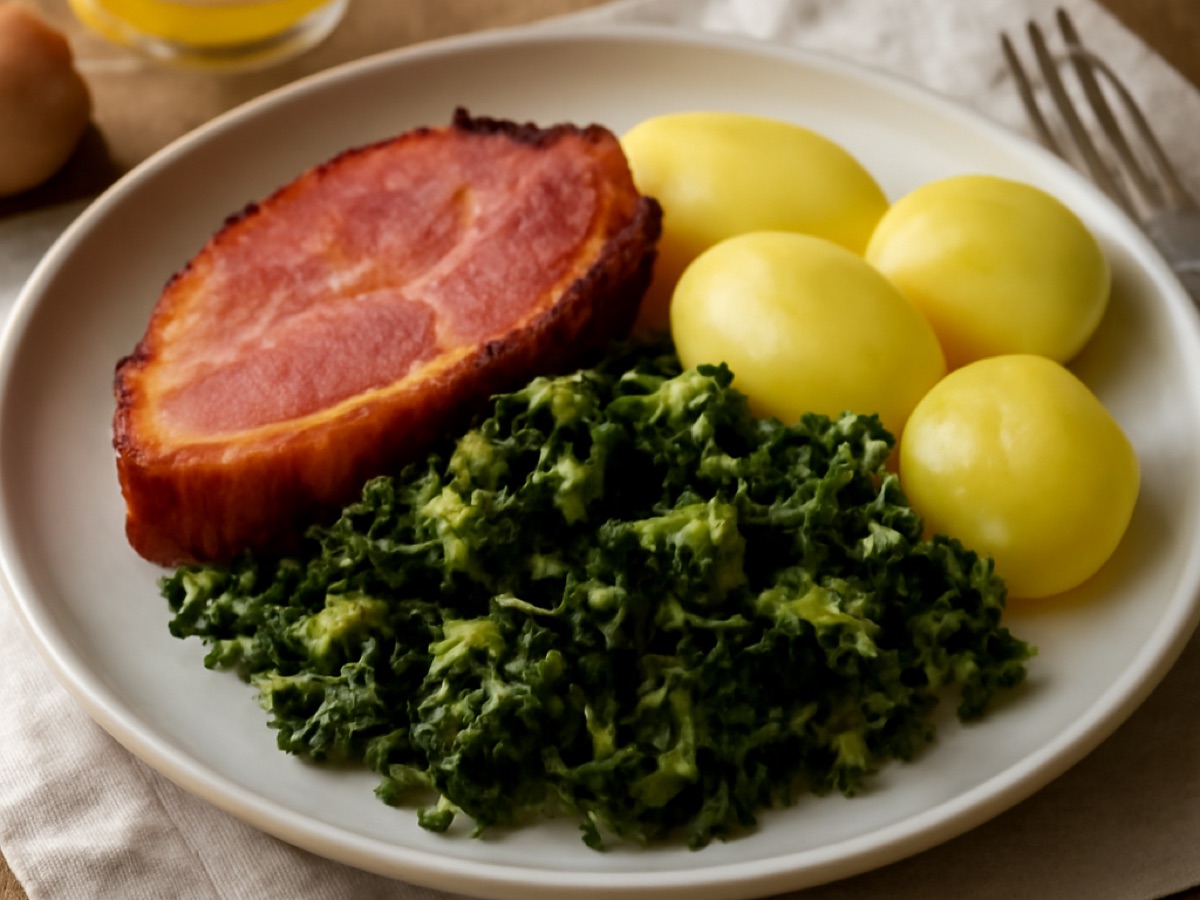 Norddeutscher Grünkohl mit Kassler und Salzkartoffeln