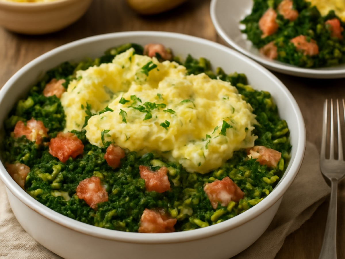 Norddeutscher Grünkohlauflauf mit Kartoffelpüree