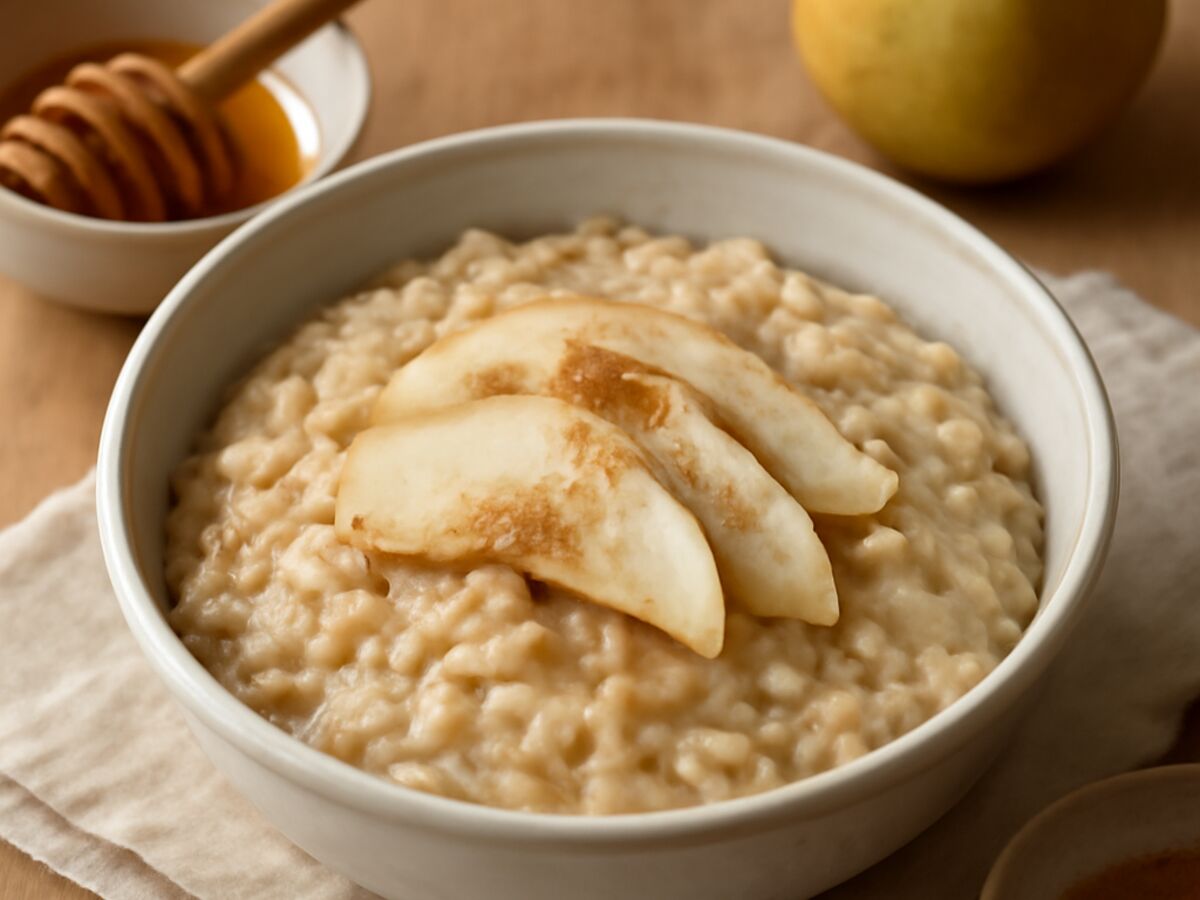 Norddeutscher Haferflocken-Porridge mit Birne und Zimt