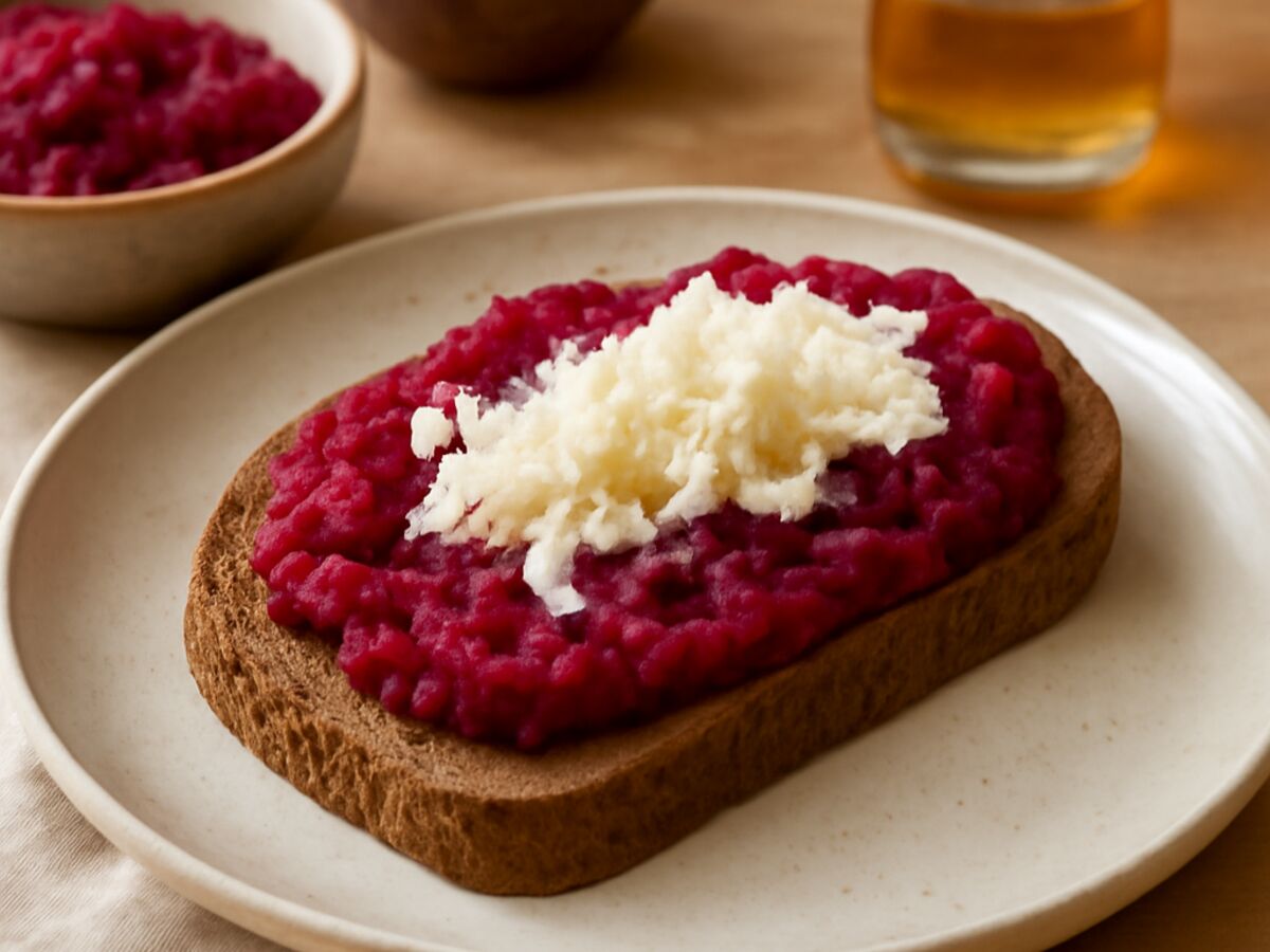 Norddeutscher Schwarzbrotausstrich mit Rote Bete und Meerrettich