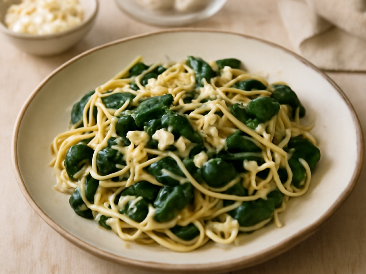 Nudeln mit Spinat und Feta