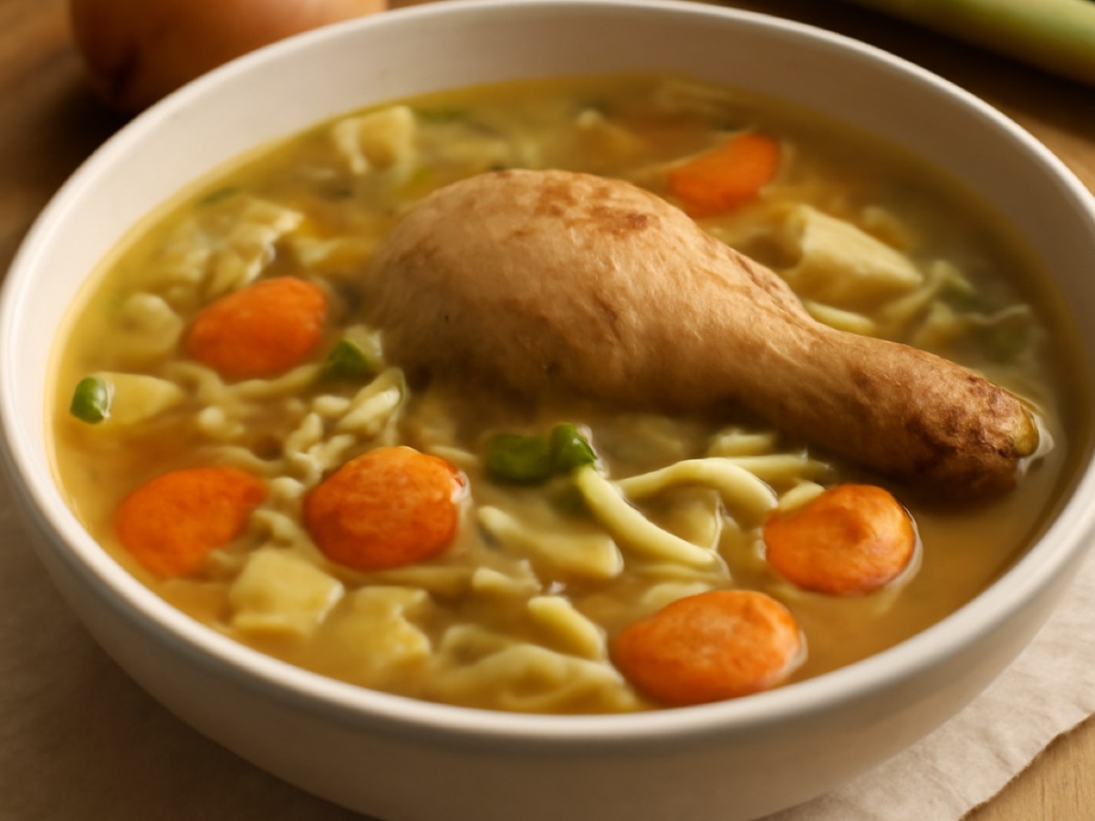 Hühnernudelsuppe aus einem Schenkel