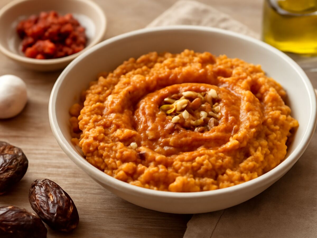 Nussiger Dattel-Kichererbsen-Aufstrich mit Harissa