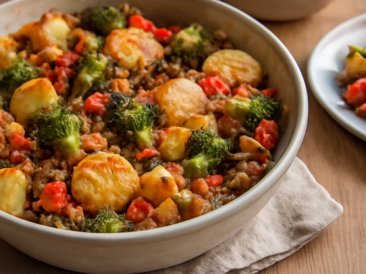 Ofen-Hackfleisch-Kartoffelauflauf mit Gemüse