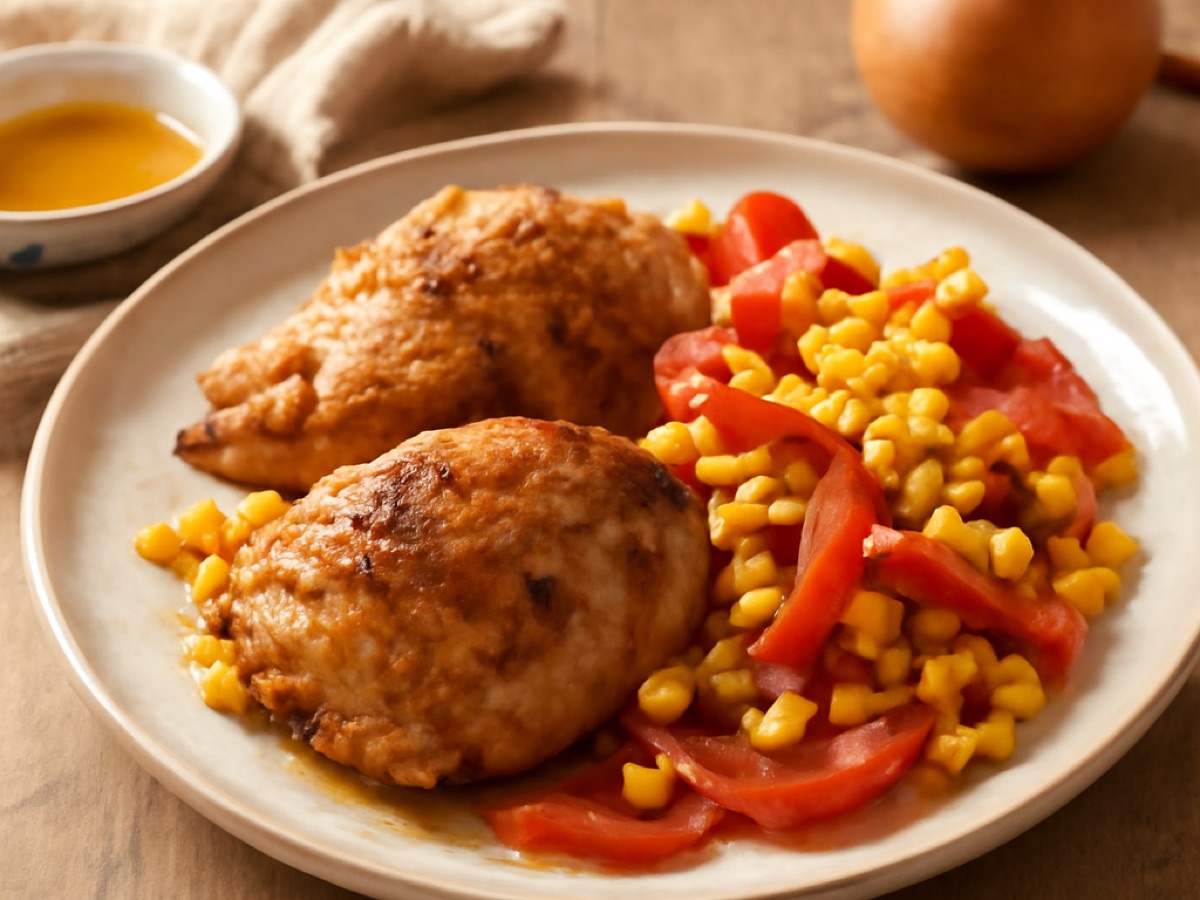 Ofen-Hähnchen mit Mais und Paprika